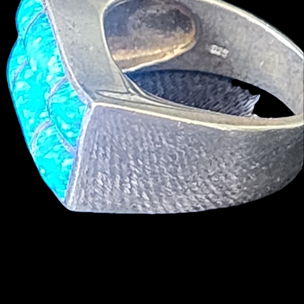 Elegant Sterling Silver and Blue Fire  Opal Ring Size 7.5 Wave Design Boho - Picture 4 of 7